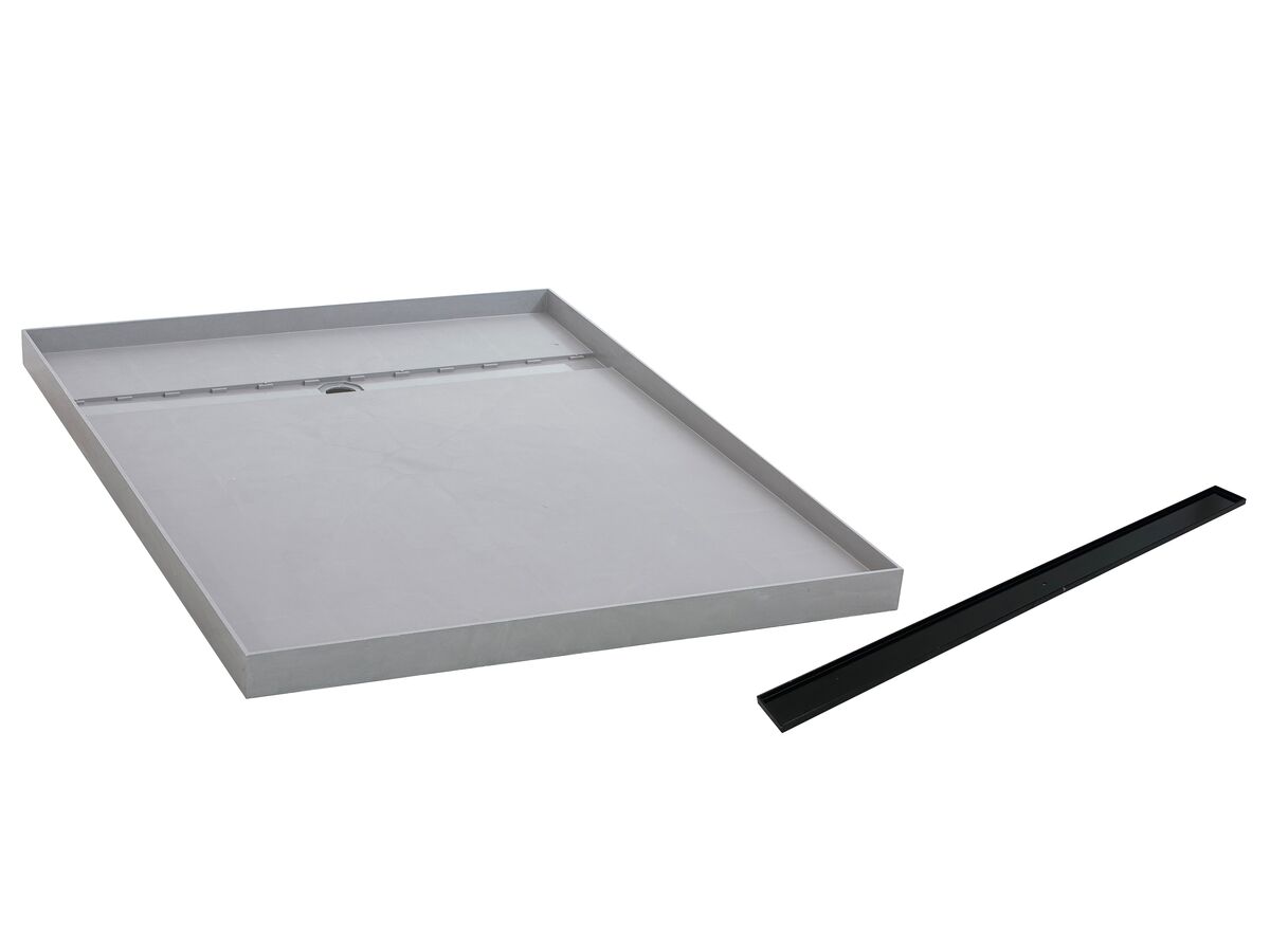 Posh Solus Tile Over Shower Tray with 840mm Long Rear Matte Black Tile