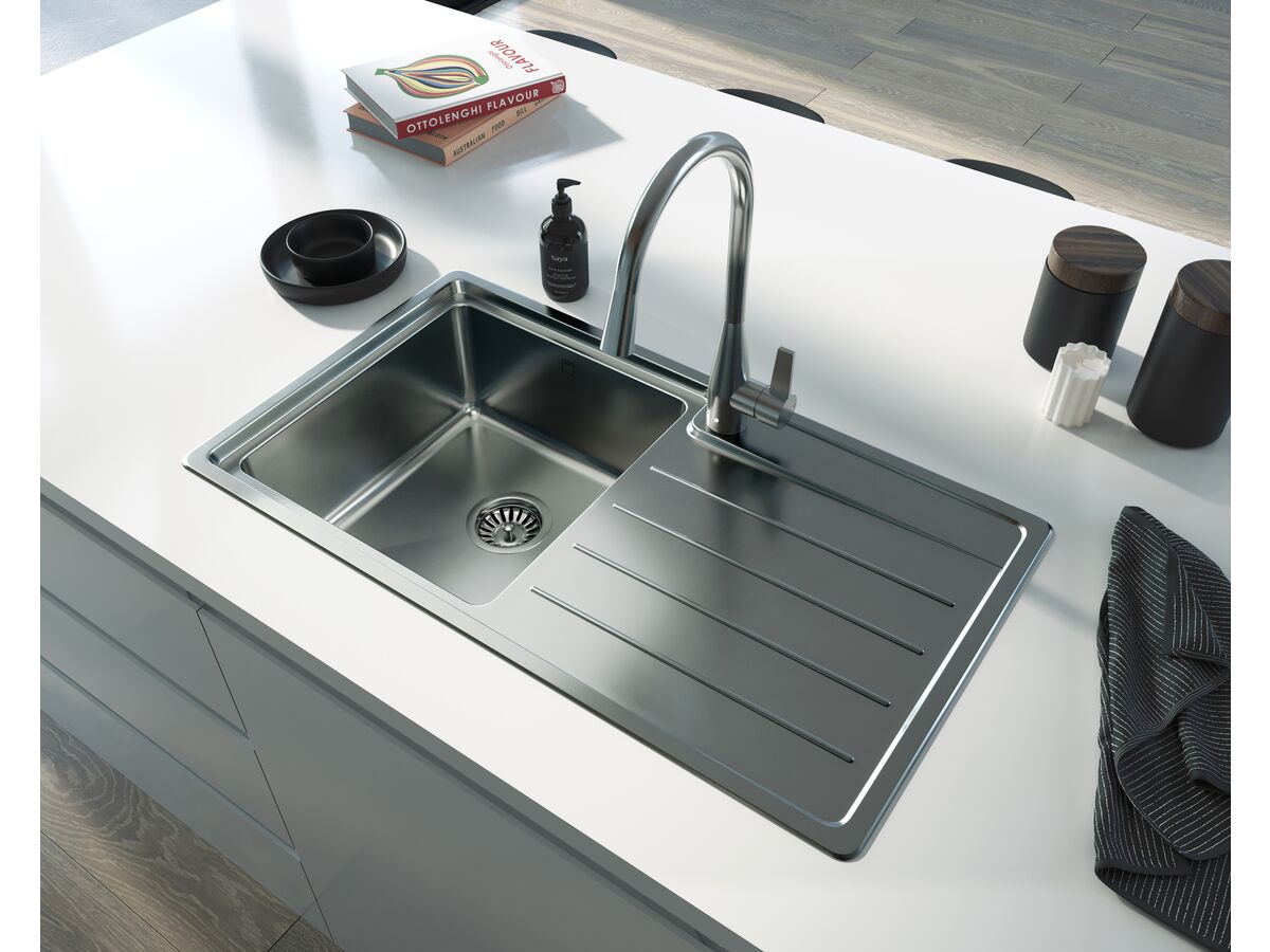 Memo Hugo Single Bowl Sink 1 Taphole Left Hand Bowl with Drainer Stainless Steel