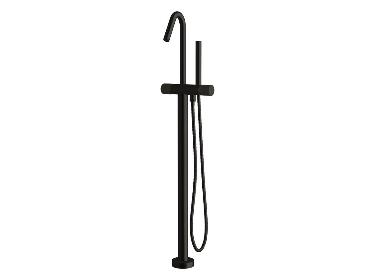 Milli Pure Floor Mounted Bath Mixer Tap with Handshower and Diamond Textured Handle Matte Black (3 Star)