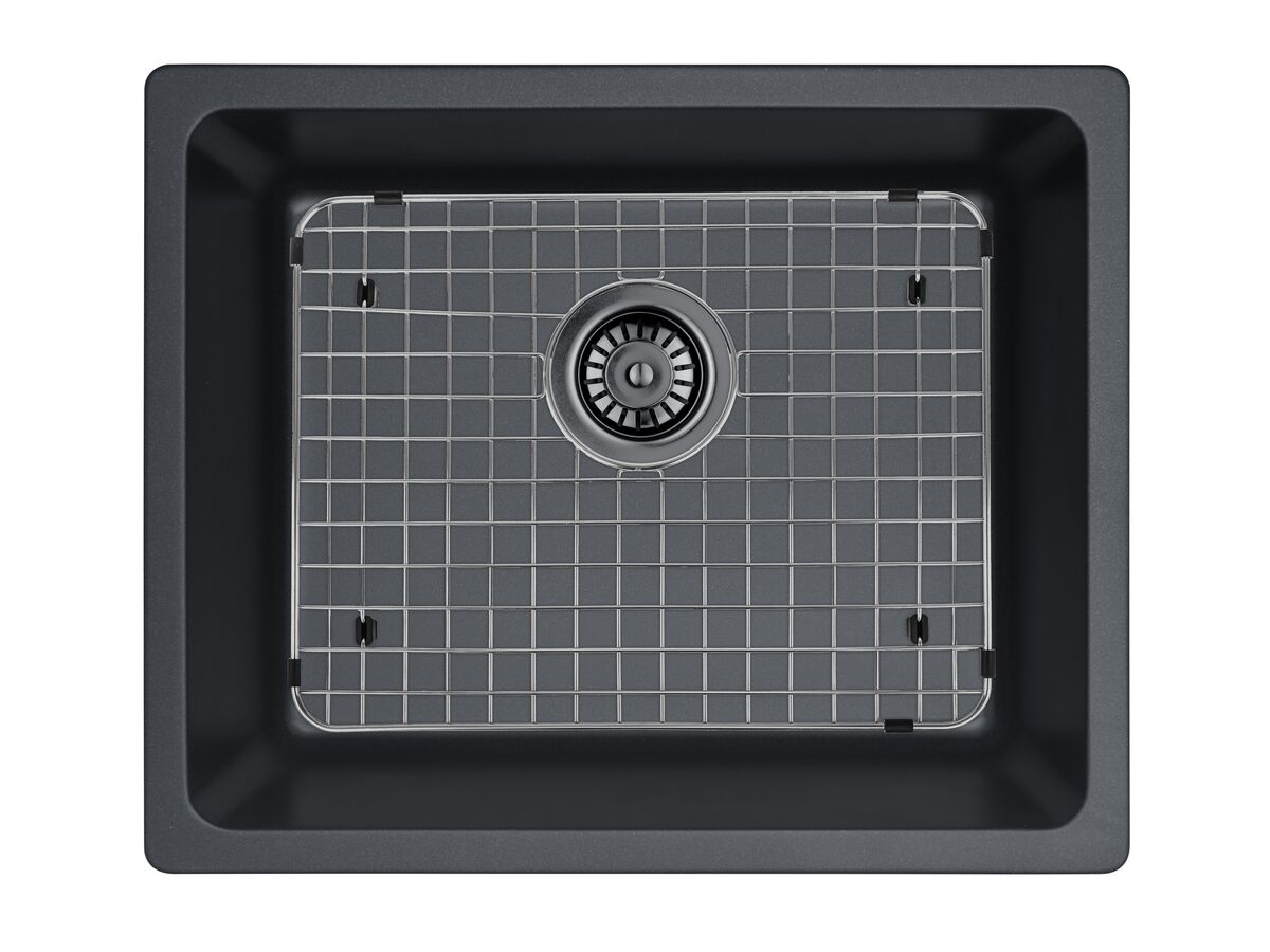 Memo Hugo Extended Single Bowl Sink with Grid No Taphole Granite Black