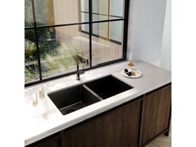 Memo Freya Double Bowl Sink No Taphole Granite Black