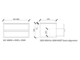 ISSY Z8 Custom Vanity Unit 601-800mm (W) x 450mm (D) x 390mm (H) 1 Drawer Semi Inset Basin
