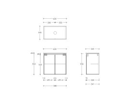 Technical Drawing - Posh Domaine Ensuite 600mm Wall Hung Vanity Centre Basin 20mm Top