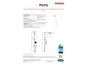 Specification Sheet - Mizu Bloc MK2 Twin Rail Shower 200mm ABS Overhead with Top Rail Water Inlet Chrome (3 Star)