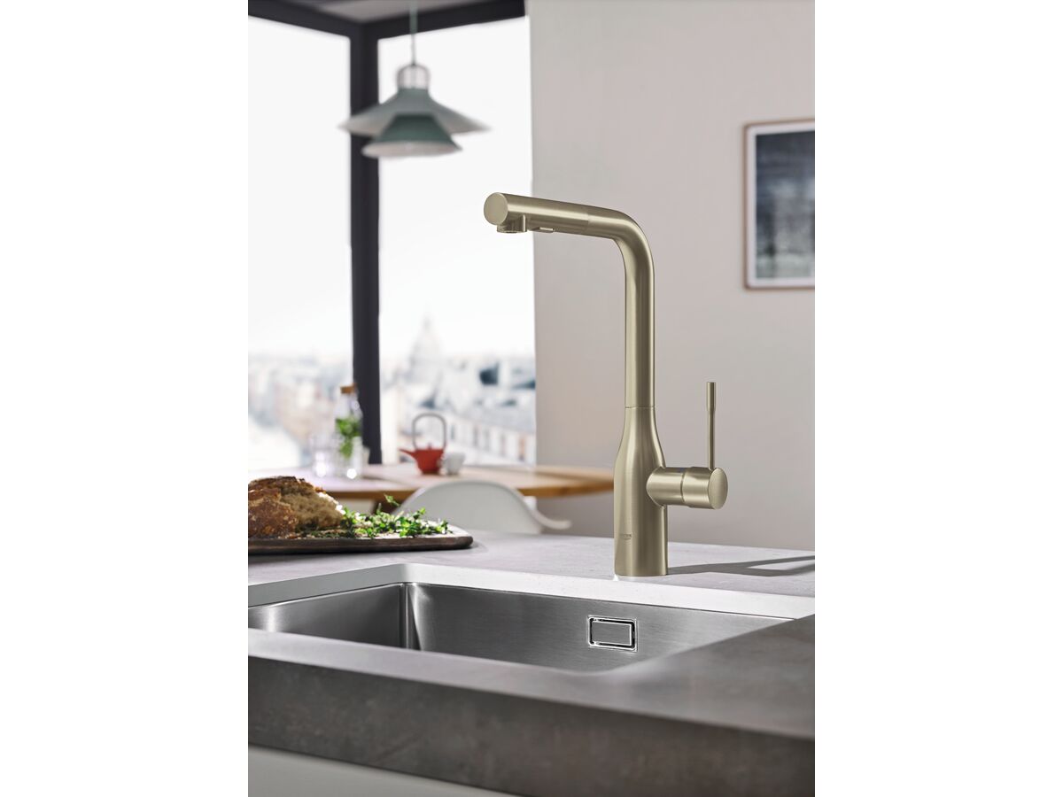 GROHE Essence New Pull Out Sink Mixer Brushed Nickel (6 Star)