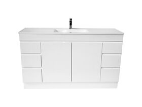 Espire Single Bowl Vanity Unit with Kick Wave Top 2 Door and 6 Drawer 1500mm White