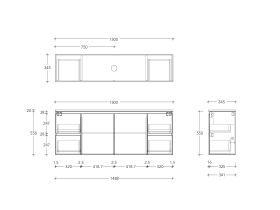 Technical Drawing - Posh Domaine Ensuite 1500mm Wall Hung Vanity Centre Basin 20mm Top