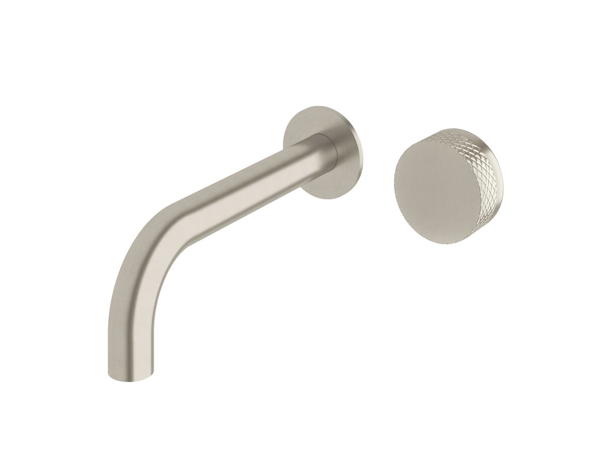 Milli Pure Progressive Wall Basin Mixer Tap System 250mm with Diamond Textured Handle Brushed Nickel