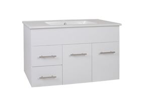 Posh Bristol MK2 900mm Wall Hung Vanity Unit Centre Bowl 2 Doors and 2 Left Hand Drawers White