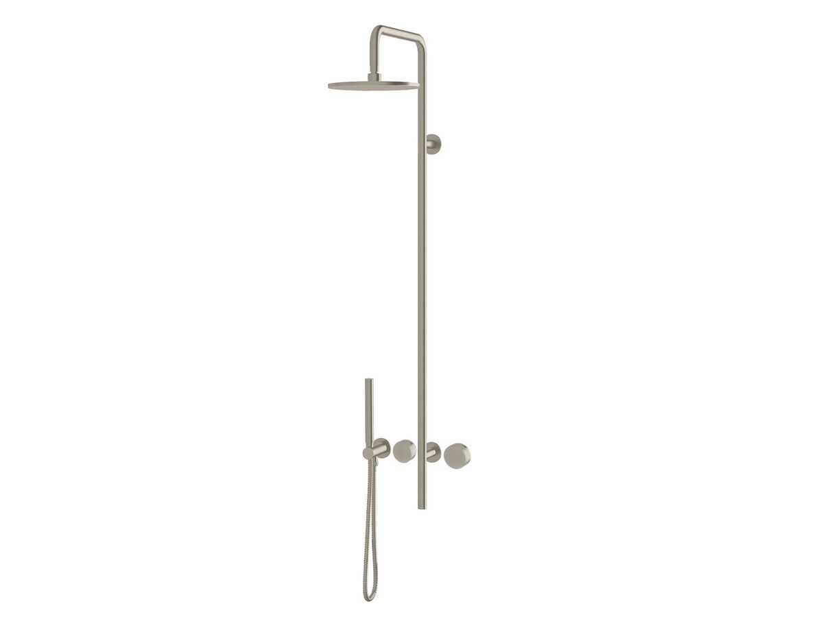 Milli Pure Progressive Shower Mixer Tap Column System with Hand Shower 180mm Right Hand and Diamond Textured Handles Brushed Nickel (3 Star)