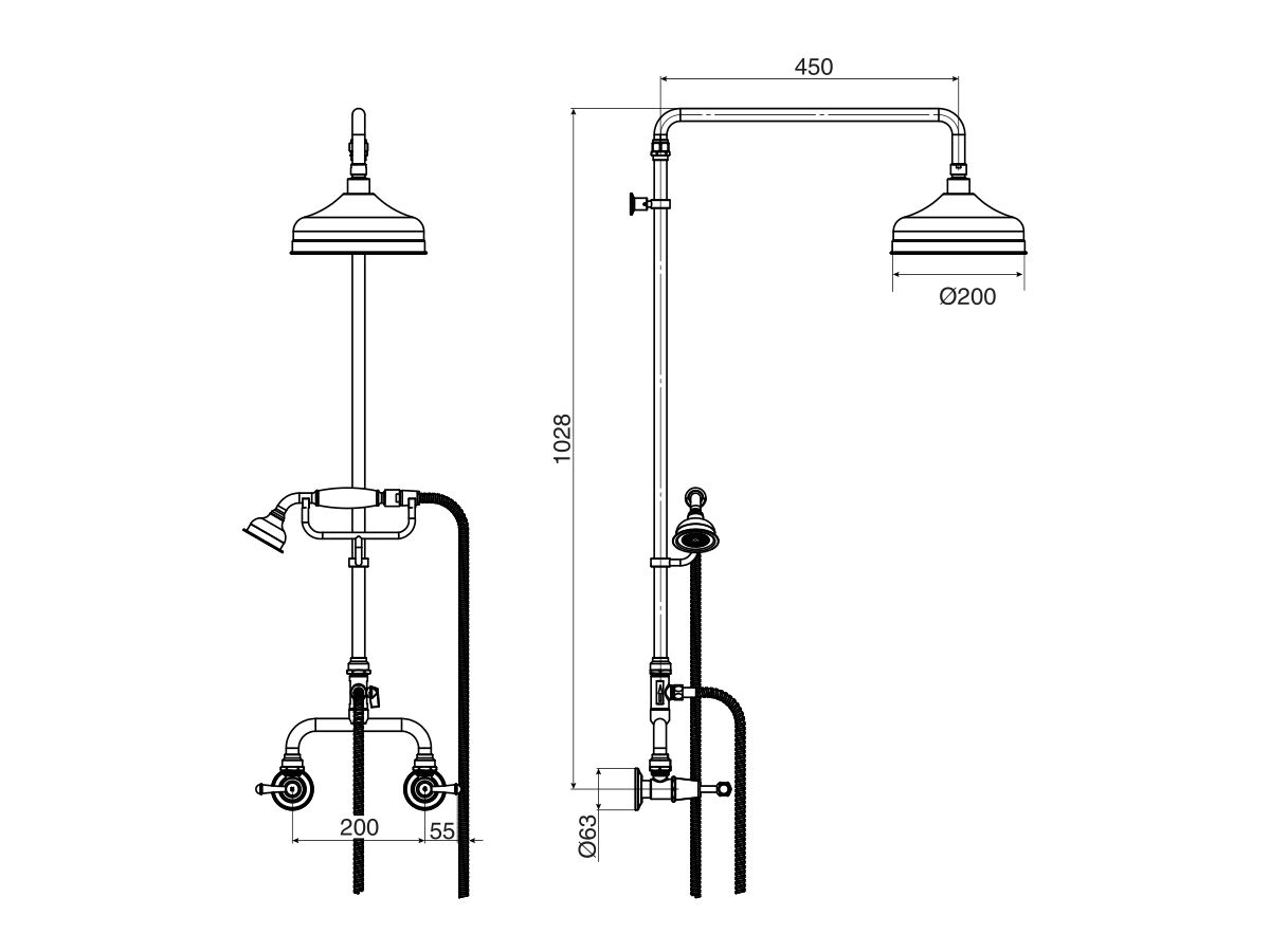 Posh Canterbury Exposed Twin Telephone Shower Set Lever Chrome (3 Star) from Reece