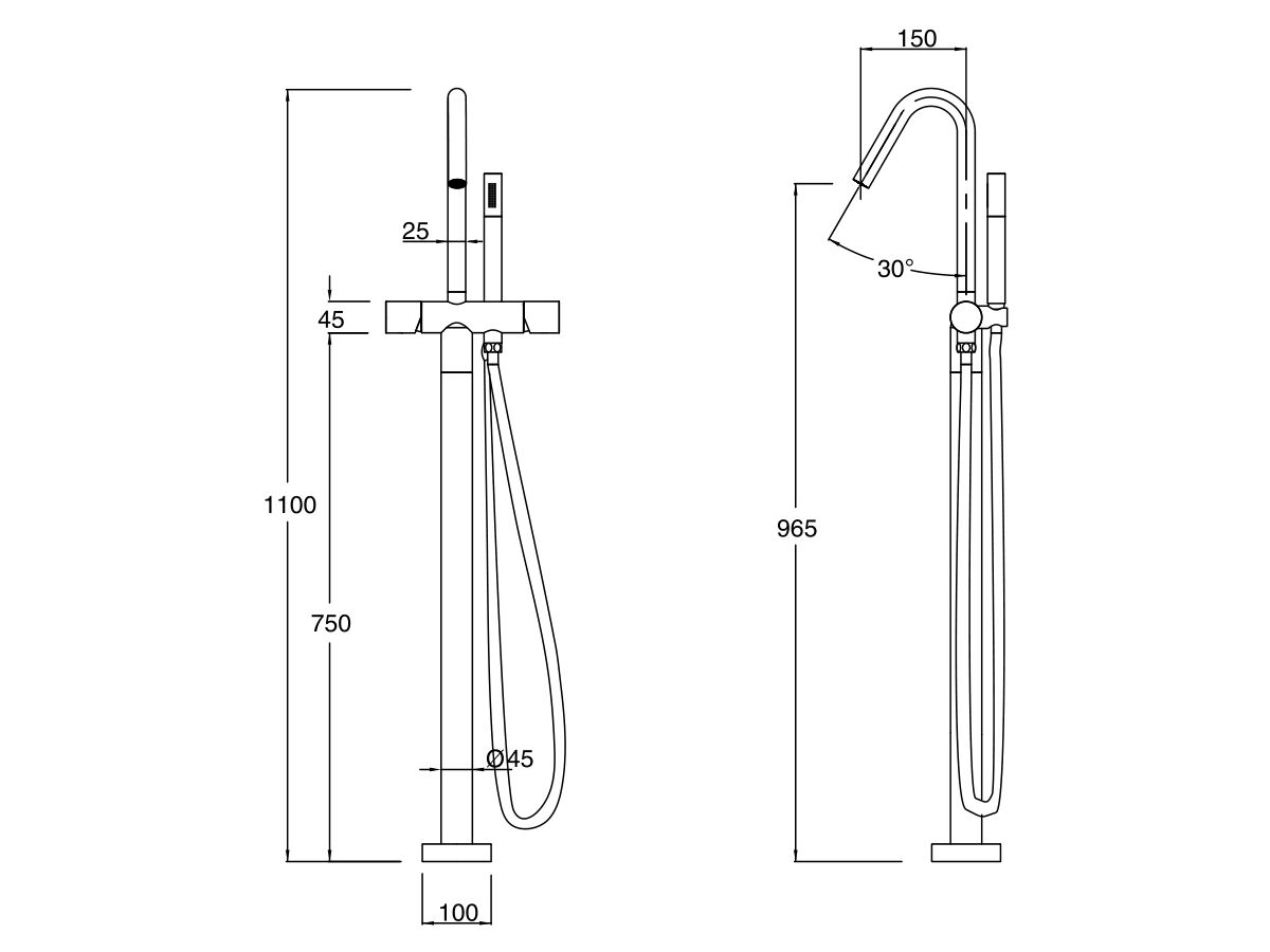 Milli Pure Floor Mounted Bath Mixer Tap with Handshower and Cirque