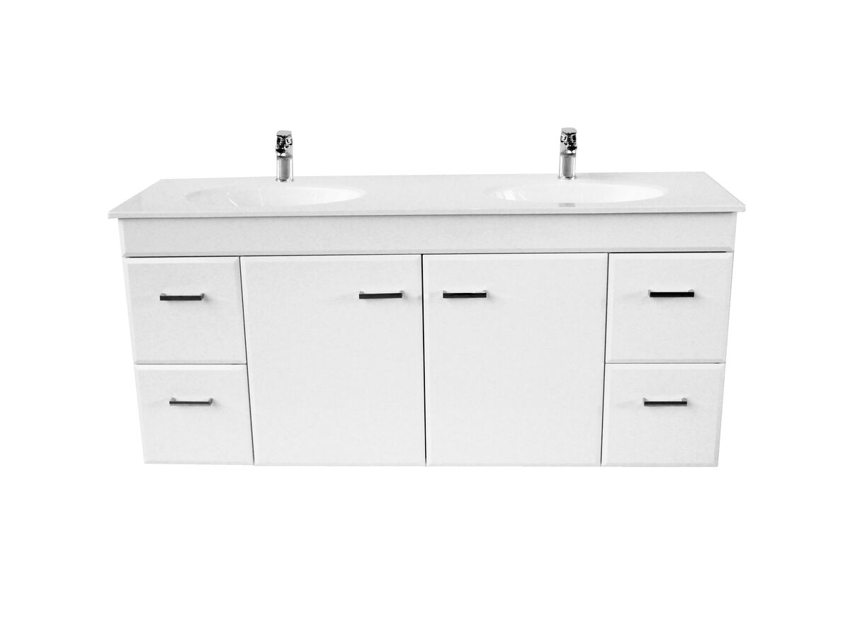 Posh Bristol Double Bowl Wall Hung Vanity Unit 2 Door 4 Drawer 1500mm White