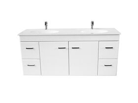 Posh Bristol Double Bowl Wall Hung Vanity Unit 2 Door 4 Drawer 1500mm White