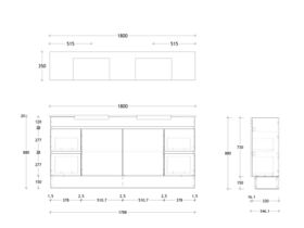 Posh Domaine 1800mm Floor Mount Vanity Unit Semi-Recessed Double Bowl Friday Top (no basin)