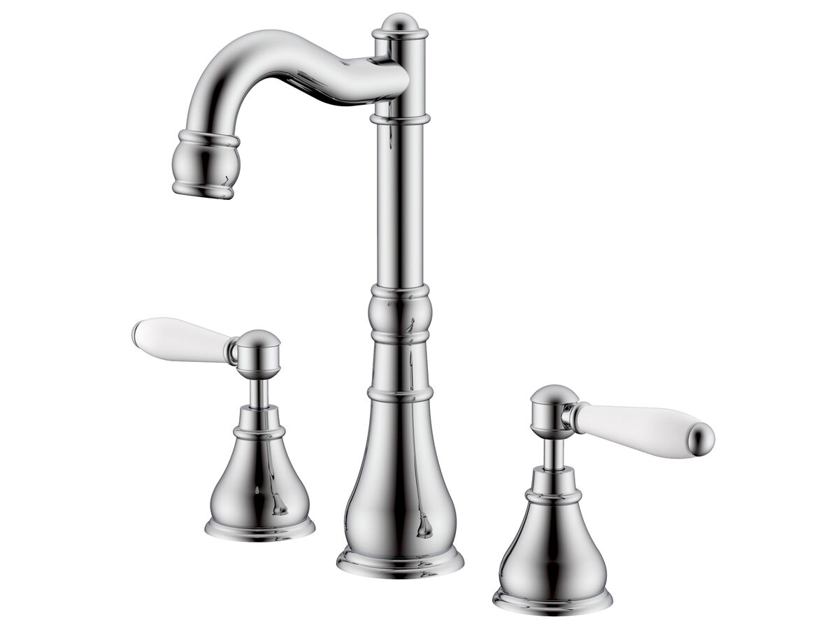 Milli Voir English Basin Set Lever Handle with Porcelain Handles Chrome (5 Star)