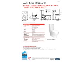 Technical Guide - American Standard Cygnet Close Coupled Back to Wall Back Inlet Toilet Suite with a Soft Close Quick Release White Seat (4 Star)