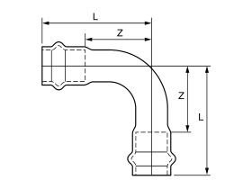 Technical Drawing - >B< Press Stainless Steel Elbow 90 Degree