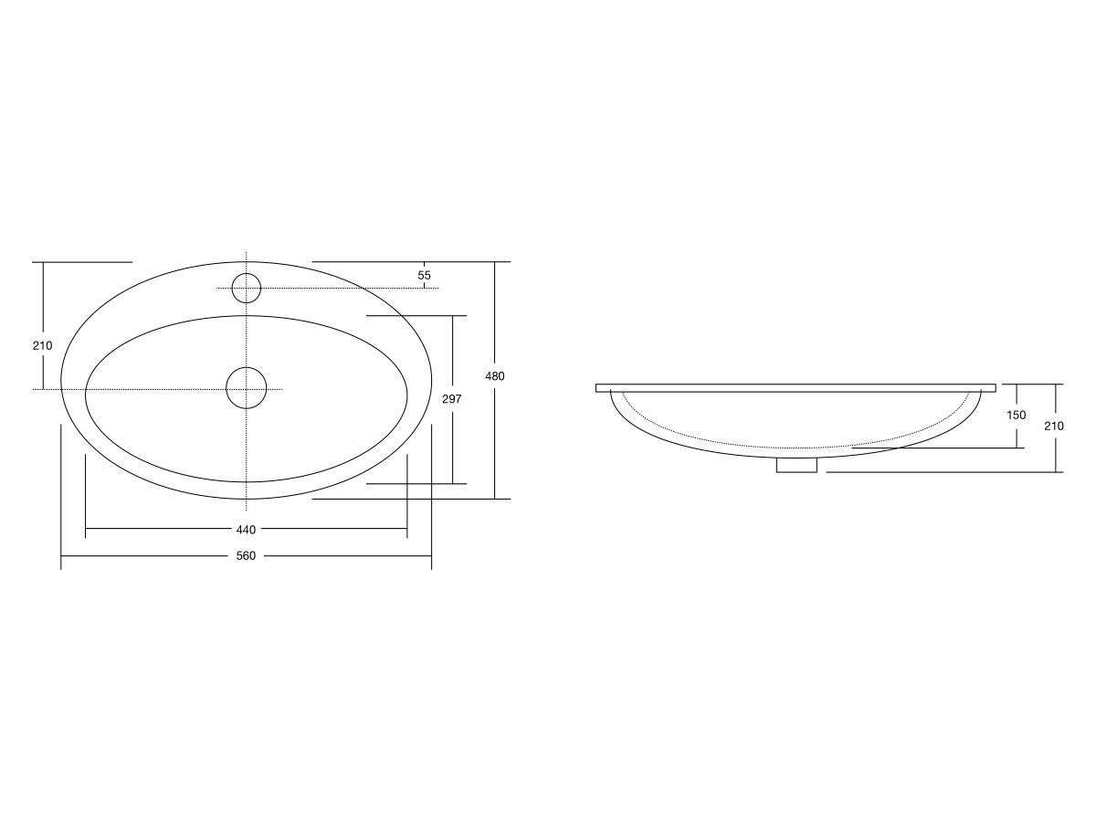 Base Vanity Basin with Overflow 1 Taphole 560 x 480mm White from Reece