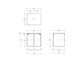 Technical Drawing - Posh Domaine Conventional 600mm Wall Hung Vanity Centre Basin 20mm Top