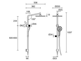 Technical Drawing - Milli Marq Edit Twin Rail Shower (3 Star)