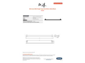 Specification Sheet - Milli Axon MK2 Single Towel Rail 600mm Matte Black