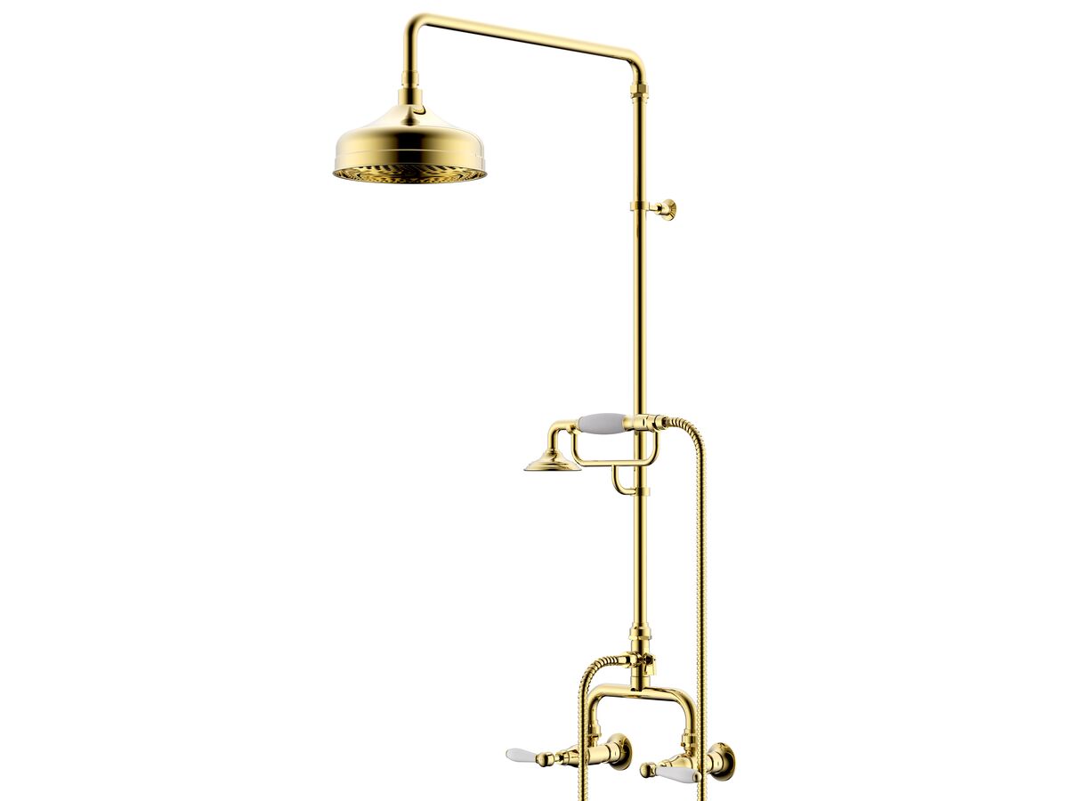 Milli Monument Edit Exposed Twin Telephone Shower Set Lever Porcelain Handles Brass Gold (3 Star)