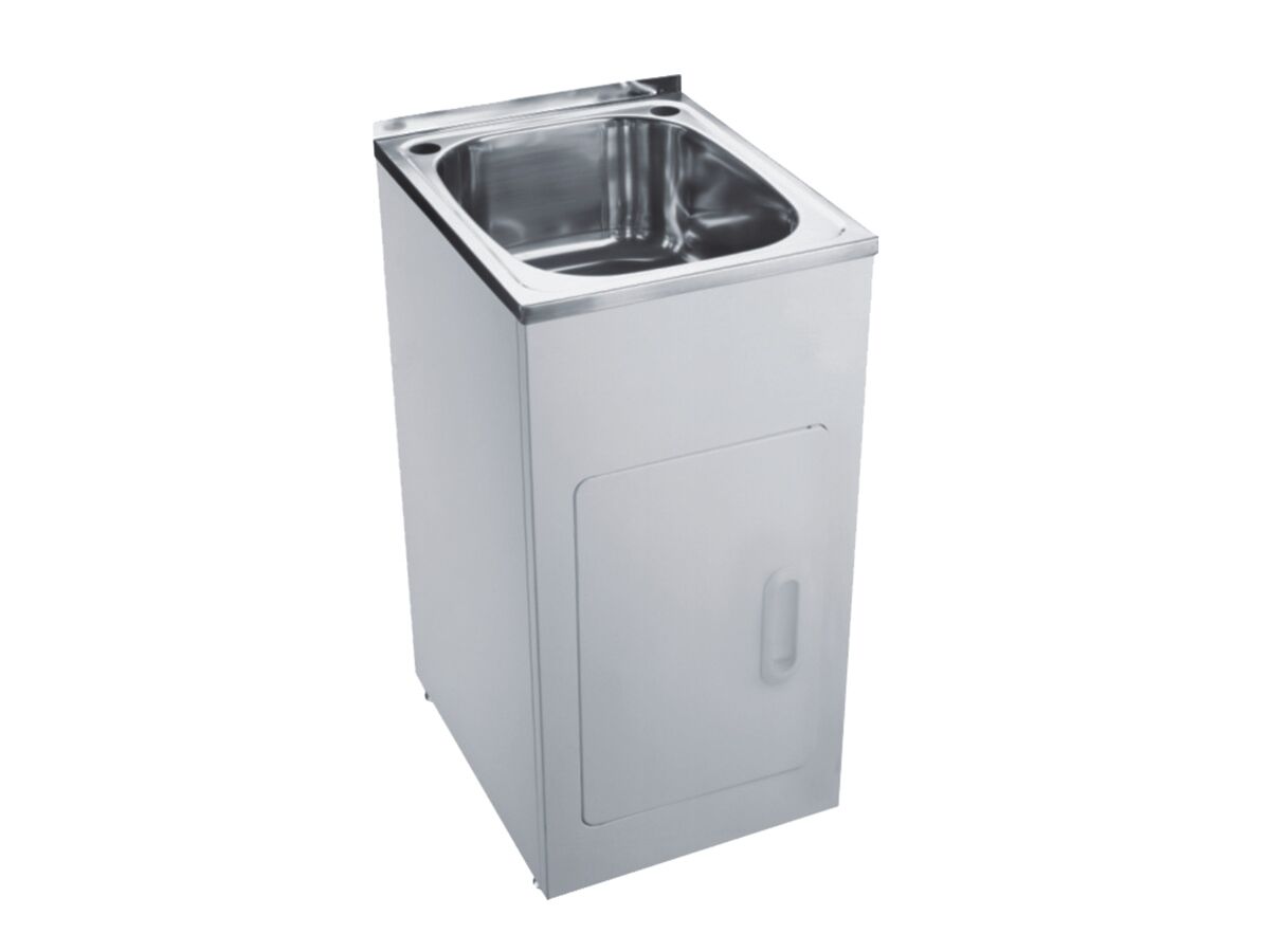 Base Mini Laundry Trough & 1 Taphole 32 litres Stainless Steel / White from Reece