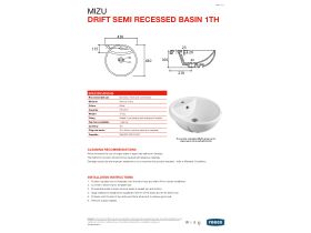 Technical Guide - Mizu Drift Semi-Recessed Basin 430mm 1 Taphole White