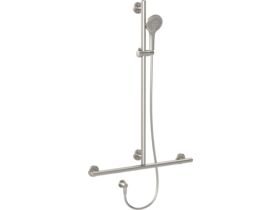 Mizu Drift 700 x 1100mm Independent T-Shower Modular Grab Rail Kit 3 function Brushed Nickel / Brushed Stainless Steel (5 Star)