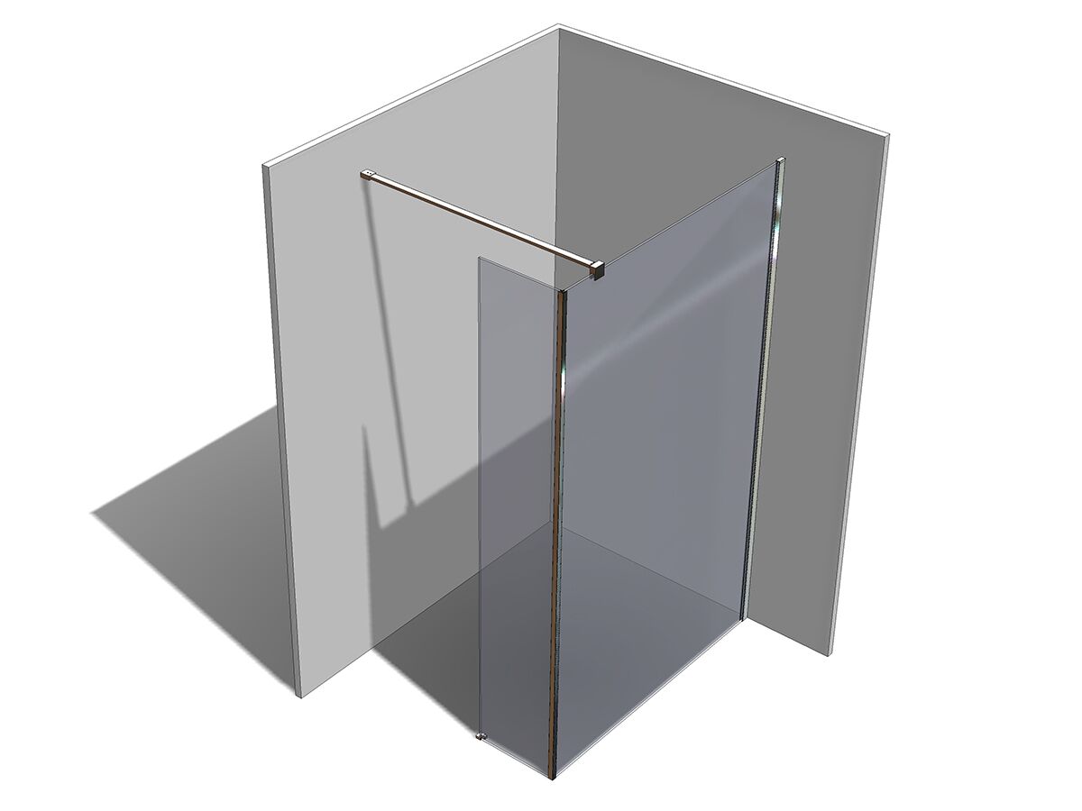 Kado Lux Fixed Shower Screen Panel with Side Panel and Wall Support 1200mm Chrome