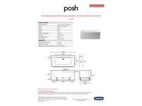 Specification Sheet - Posh Domaine Back to Wall Freestanding Bath with Overflow 1500 x 720mm White