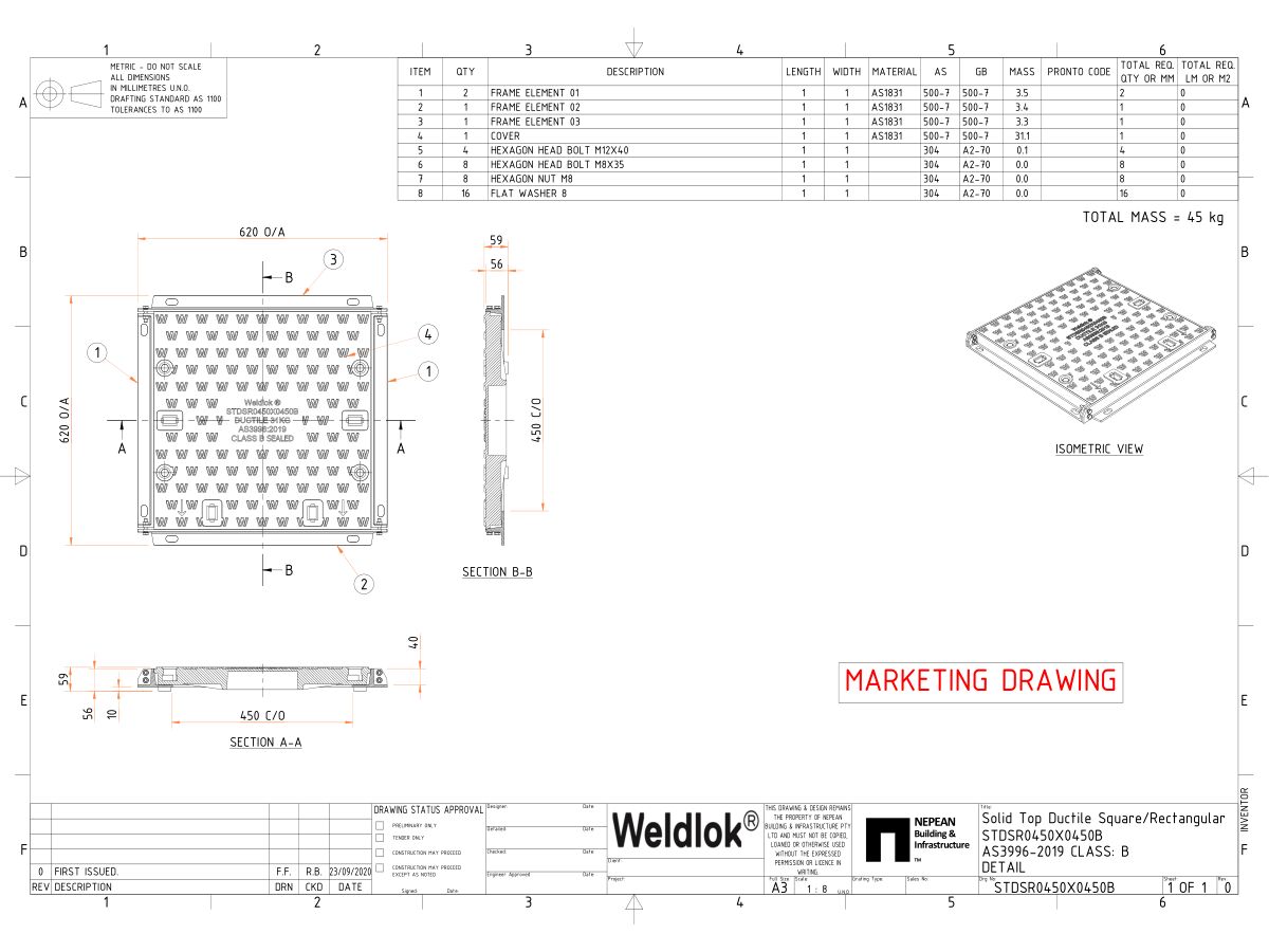 Cast Iron Cover/Frame 450mm x 450mm Class B Solid Top from Reece