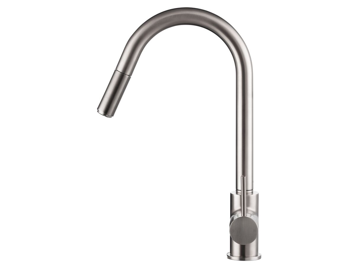 Mizu Drift Mk2 Gooseneck Pull Out Sink Mixer Brushed Nickel (4 Star