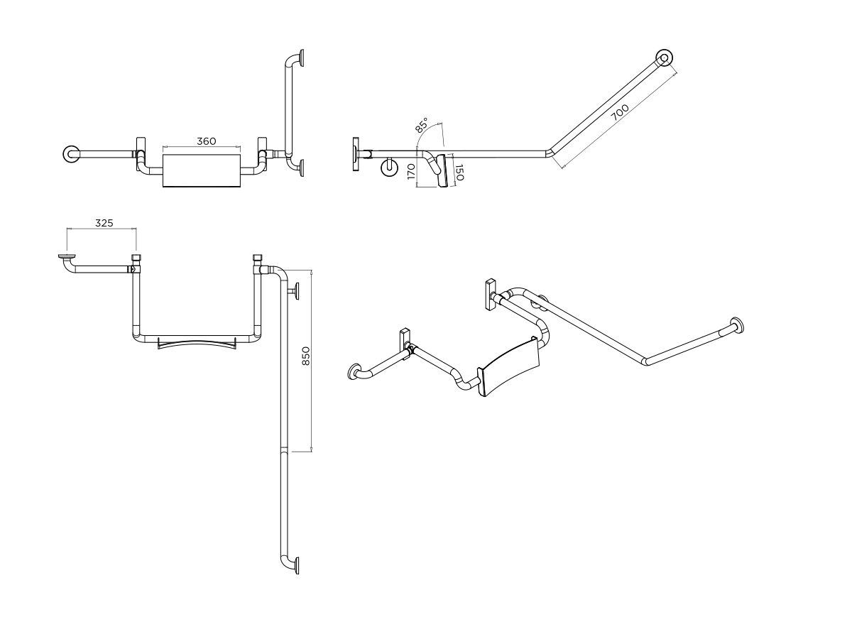 Britex Adjustable Backrest with Comb Right Hand Rail 40 Degree Stainless Steel