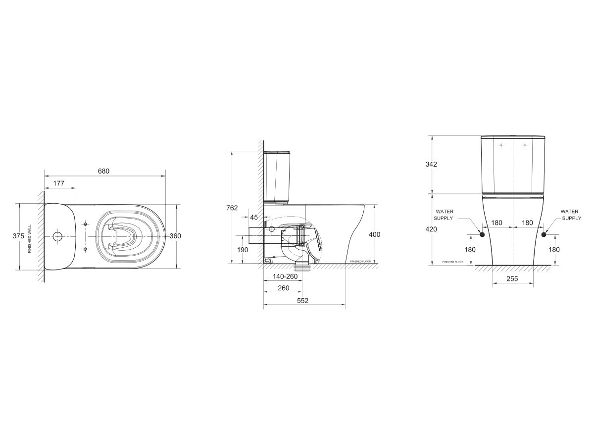 American Standard Round Hygiene Rim Close Coupled Back To Wall