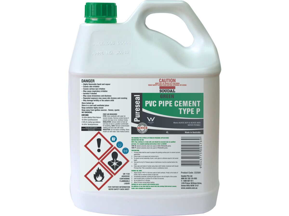 Soudal Pureseal Solvent Cement Type PGreen 4ltr from Reece