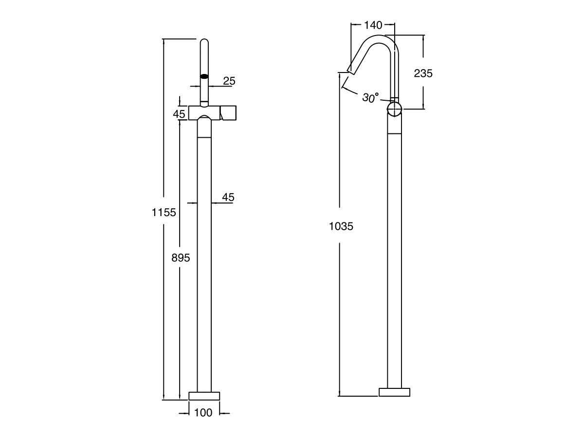 Milli Pure Floor Mounted Basin Mixer Tap plus Install Kit Linear PVD