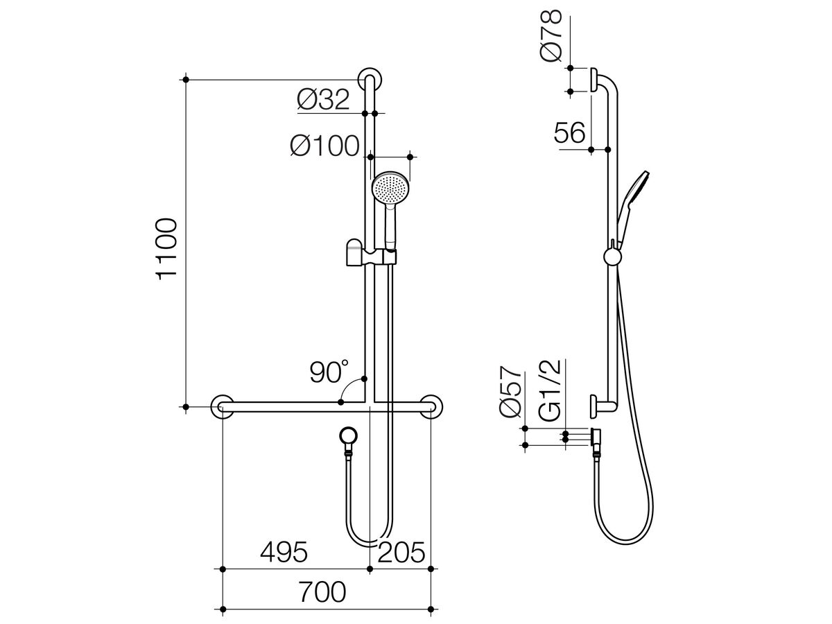 Caroma Care Support Shower Set Right Handed with Inverted T Rail (4 Star)