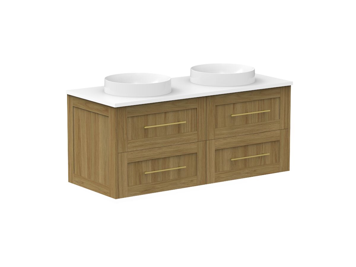Kado Lux 1200mm All Drawer Wall Hung Vanity Unit Caesarstone Double Bowl 4 Drawers (No Basin)