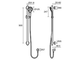 Mizu Drift 900mm Independent Straight Handshower Grab Rail Kit 3 Function