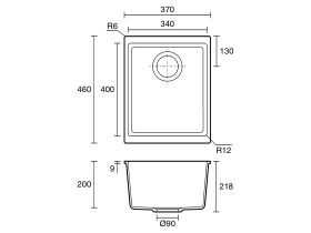Memo Freya Compact Single Bowl Sink No Taphole Granite Black