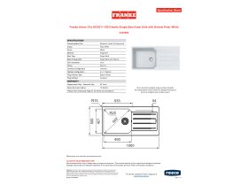 Specification Sheet - Franke Urban City UCG611-100 Granite Single Bowl Inset Sink with Drainer Polar White