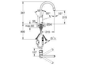 Technical Drawing - GROHE Concetto Gooseneck Pull Out Sink Mixer Tap Chrome (5 Star)