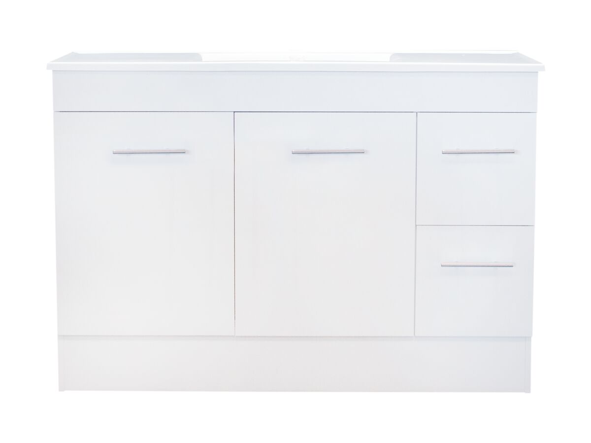 Posh Bristol T-Series 1200mm Vanity Unit with Kick Centre Bowl 2 Door and 2 Right Hand Drawers White