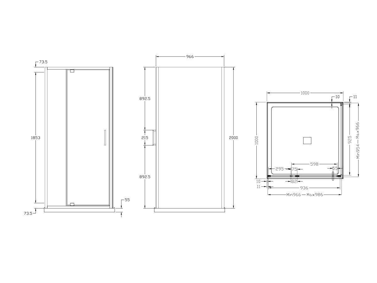 Posh Bristol Luna Shower Base & Shower Screen with Centre Outlet 1000mm