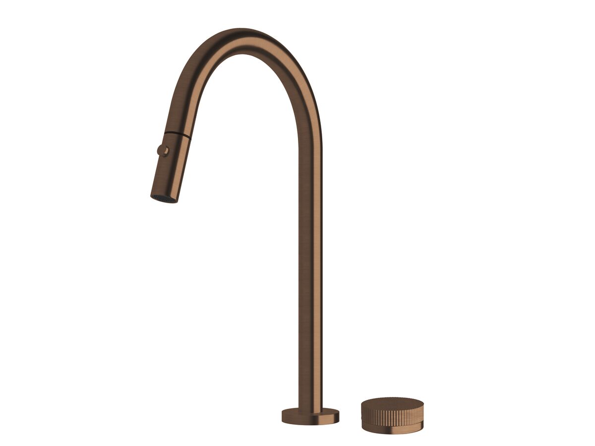 Milli Pure Progressive Sink Mixer Tap Set with Pull Out Spray and Linear Textured Handle PVD Brushed Bronze (4 Star)
