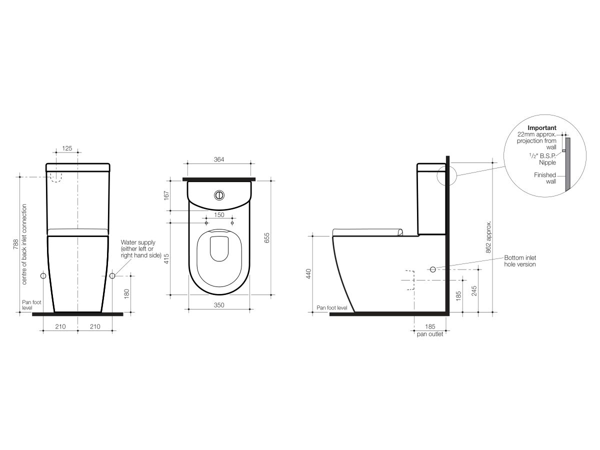 Caroma Forma Close Coupled Back To Wall Back Inlet Over Height Rimless