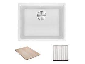 Franke City Fragranite Single Bowl 510mm Undermount Sink Pack includes Chopping Board and Rollamat Polar White