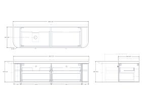 Technical Drawing - Kado Era 50mm Durasein Statement Top Double Curve All Drawer 1800mm Wall Hung Vanity with Left Hand Basin